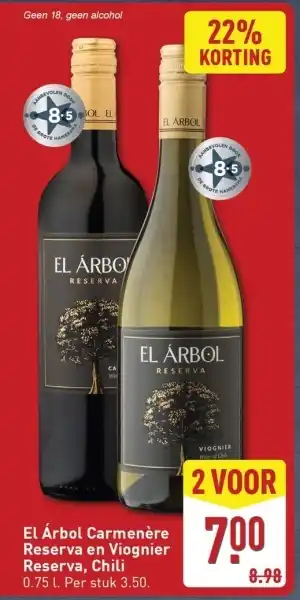 ALDI El Árbol Carmenère Reserva en Viognier Reserva, Chili aanbieding