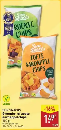 ALDI Sun snacks Groente of zoete aardappelchips aanbieding