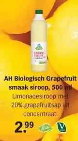 Albert Heijn AH Biologisch Grapefruit smaak siroop, 500 ml aanbieding