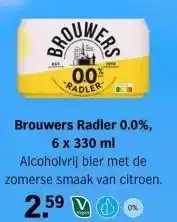 Albert Heijn Brouwers Radler 0.0%, 6 x 330 ml aanbieding