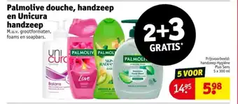 Kruidvat Palmolive douche, handzeep en Unicura handzeep aanbieding