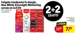 Kruidvat Colgate tandpasta in doosje, Max White Overnight Whitening serum en led kit aanbieding