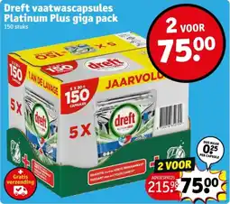 Kruidvat Dreft vaatwascapsules Platinum Plus giga pack aanbieding