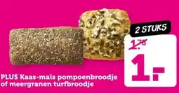 Coop Plus kaas-maïs pompoenbroodje of meergranen turfbroodje aanbieding