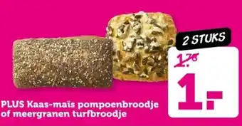 Coop Plus kaas-maïs pompoenbroodje of meergranen turfbroodje aanbieding