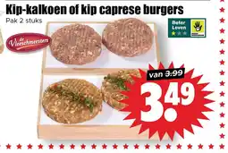 Dirk Kip kalkoen of kip caprese burgers aanbieding