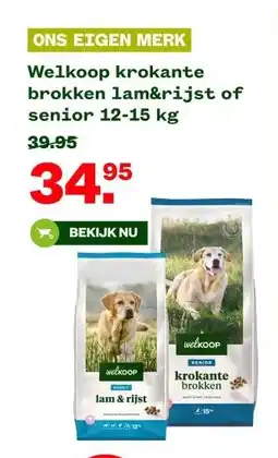 Welkoop ONS EIGEN MERK Welkoop krokante brokken 1am&rijst of senior 12-15 kg aanbieding