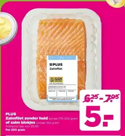 PLUS PLUS Zalmfilet zonder huid of zalm blokjes aanbieding