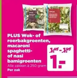 PLUS PLUS Wok of roerbakgroenten, macaroni spaghetti of nasi bamigroenten aanbieding