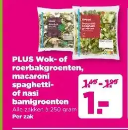 PLUS PLUS Wok of roerbakgroenten, macaroni spaghetti of nasi bamigroenten aanbieding