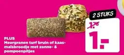 PLUS PLUS Meergranen turf bruin of kaas maïsbroodje met zonne & pompoenpitjes aanbieding