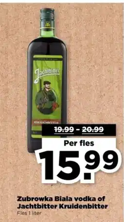 PLUS Zubrowka Biala vodka of Jachtbitter Kruidenbitter aanbieding