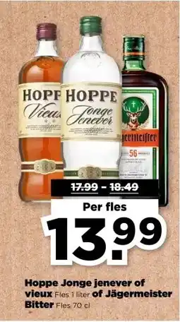 PLUS Hoppe Jonge jenever of vieux of Jägermeister Bitter aanbieding