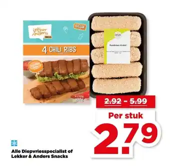 PLUS Alle Diepvriesspecialist of Lekker & Anders Snacks aanbieding