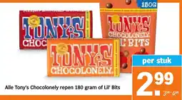 Albert Heijn Alle Tony's Chocolonely repen 180 gram of Lil' Bits aanbieding