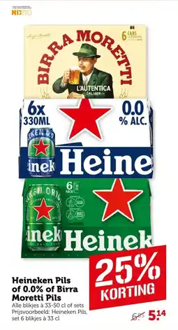 Coop Heineken Pils of 0.0% of Birra Moretti Pils aanbieding