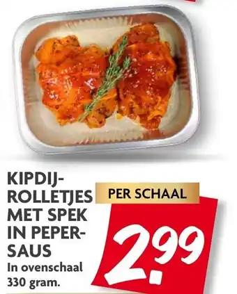 Dekamarkt Kipdijrolletjes Met Spek in Pepersaus 330g aanbieding