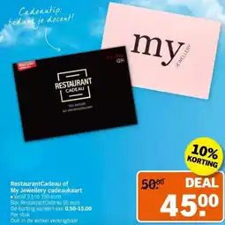 Albert Heijn RestaurantCadeau of My Jewellery cadeaukaart aanbieding