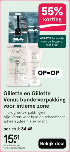 Etos Gillette en Gillette Venus bundelverpakking voor intieme zone aanbieding