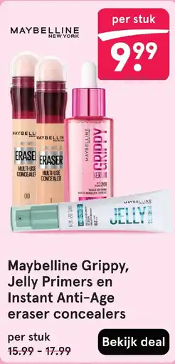 Etos Maybelline Grippy, Jelly Primers en Instant Anti-Age eraser concealers aanbieding