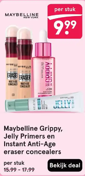 Etos Maybelline Grippy, Jelly Primers en Instant Anti-Age eraser concealers aanbieding