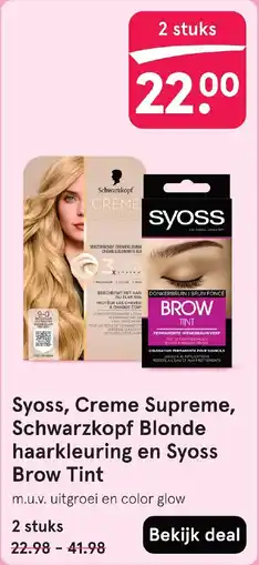 Etos Syoss, Creme Supreme, Schwarzkopf Blonde haarkleuring en Syoss Brow Tint aanbieding