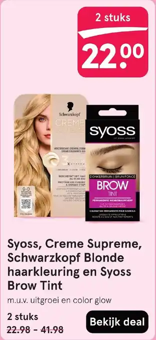 Etos Syoss, Creme Supreme, Schwarzkopf Blonde haarkleuring en Syoss Brow Tint aanbieding