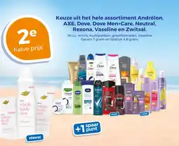 Trekpleister Keuze uit het hele assortiment Andrélon, AXE, Dove, Dove Men+Care, Neutral, Rexona, Vaseline en Zwitsal. aanbieding