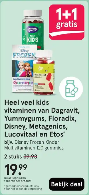 Etos Heel veel kids vitaminen van Dagravit, Yummygums, Floradix, Disney, Metagenics, Lucovitaal en Etos aanbieding