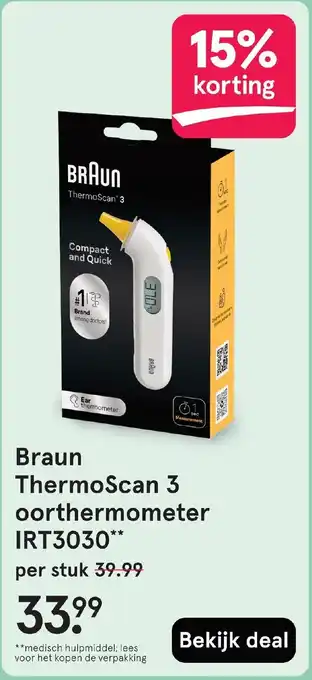 Etos Braun ThermoScan 3 oorthermometer IRT3030 aanbieding
