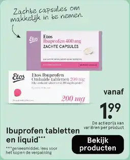 Etos Ibuprofen tabletten en liquid aanbieding
