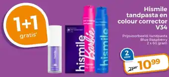 Trekpleister Hismile tandpasta en colour corrector V34 aanbieding