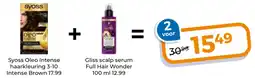 Trekpleister Syoss Oleo Intense haarkleuring 3-10 Intense brown+ Gliss scalp serum Full Hair Wonder aanbieding