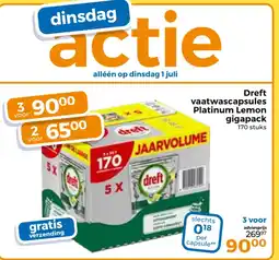 Trekpleister Dreft vaatwascapsules Platinum Lemon gigapack aanbieding