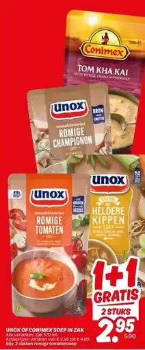 Dekamarkt UNOX OF CONIMEX SOEP IN ZAK aanbieding