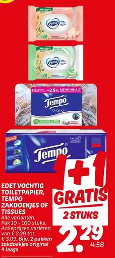 Dekamarkt Edet vochtig toiletpapier, tempo zakdoekjes of tissues aanbieding