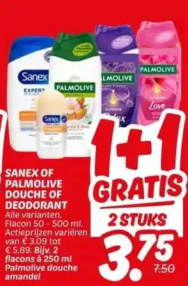 Dekamarkt SANEX OF PALMOLIVE DOUCHE OF DEODORANT aanbieding
