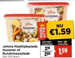 Vomar Voordeelmarkt Johma Maaltijdsalade Huzaren of Rundvleessalade aanbieding