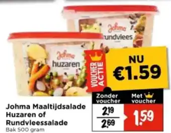 Vomar Voordeelmarkt Johma Maaltijdsalade Huzaren of Rundvleessalade aanbieding