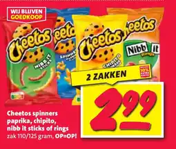 Nettorama Cheetos spinners paprika, chipito, nibb it sticks of rings aanbieding