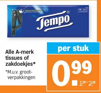 Albert Heijn Alle A-merk tissues of zakdoekjes aanbieding