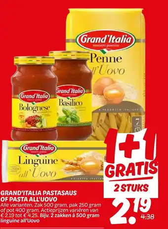 Dekamarkt Grand'italia pastasaus of pasta all'uovo aanbieding
