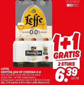 Dekamarkt Leffe, hertog jan of corona 0.0 aanbieding