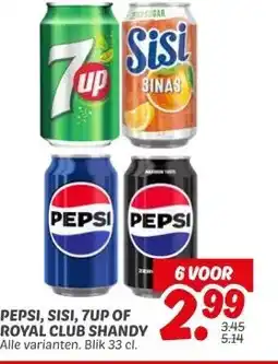 Dekamarkt PEPSI, SISI, 7UP OF ROYAL CLUB SHANDY aanbieding