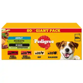 Pets Place Pedigree Adult Mix Selectie In Saus Maaltijdzakjes Multipack - Natvoer - 80x100 g aanbieding