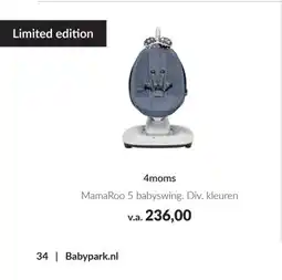 Babypark 4 moms Mama Roo 5 babyswing aanbieding