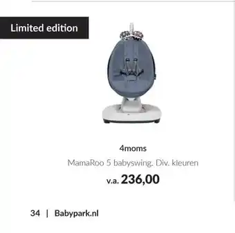 Babypark 4 moms Mama Roo 5 babyswing aanbieding