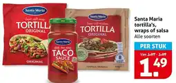 Hoogvliet Santa Maria tortilla's, wraps of salsa aanbieding