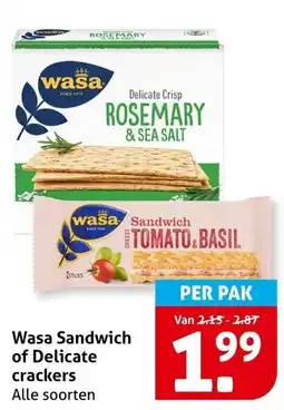 Hoogvliet Wasa Sandwich of Delicate crackers aanbieding