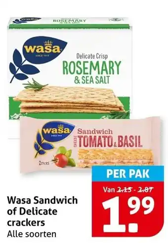 Hoogvliet Wasa Sandwich of Delicate crackers aanbieding